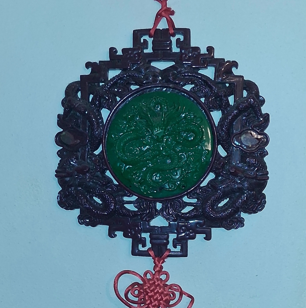 Mystical Green and Black Dragon Wall Hanging